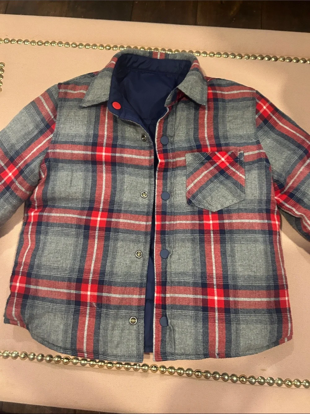 Mini Boden Reversible Navy Quilted Puffer Jacket